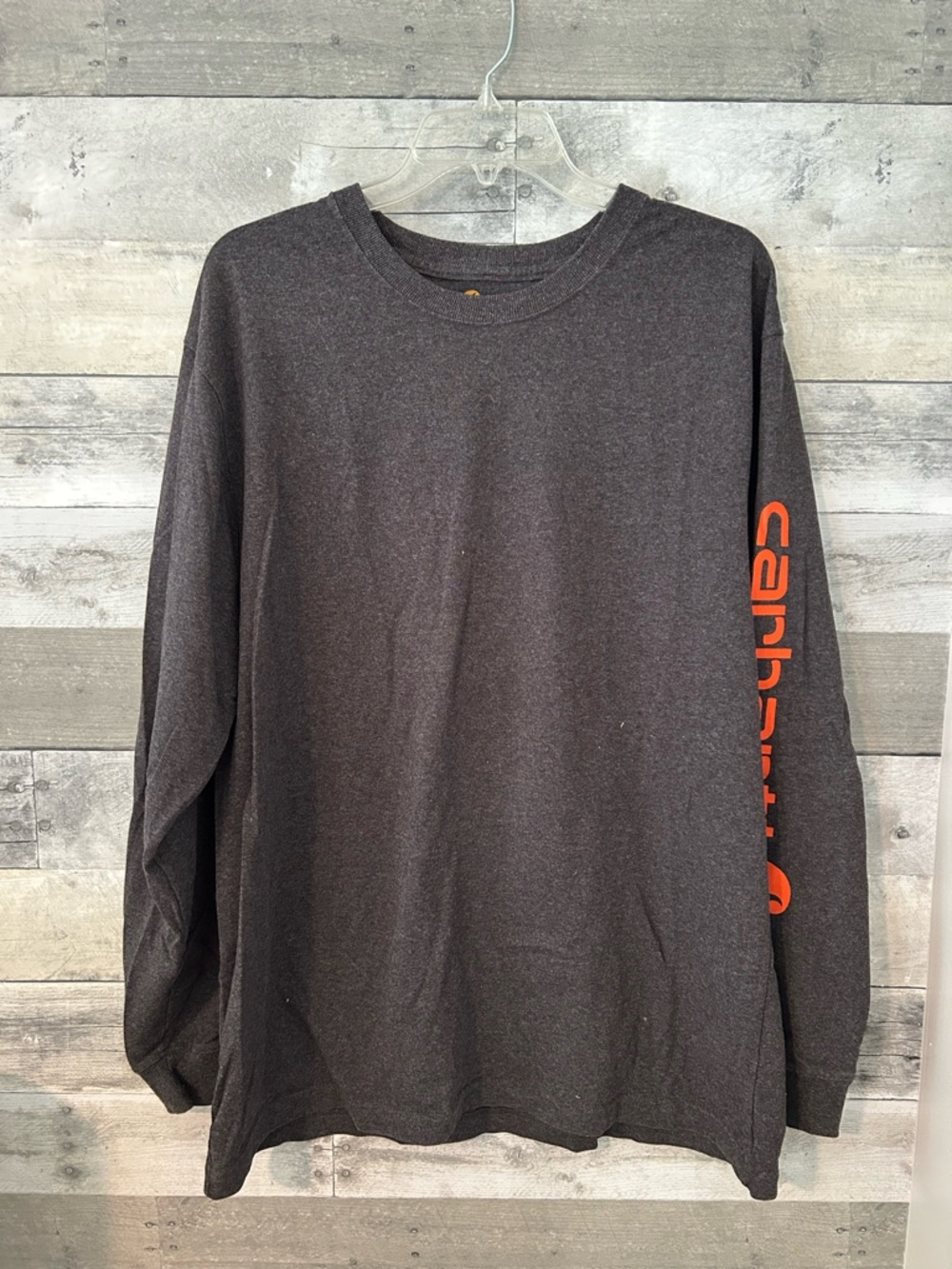 Carhartt Charcoal Long Sleeve Crewneck with Orange Sleeve Logo